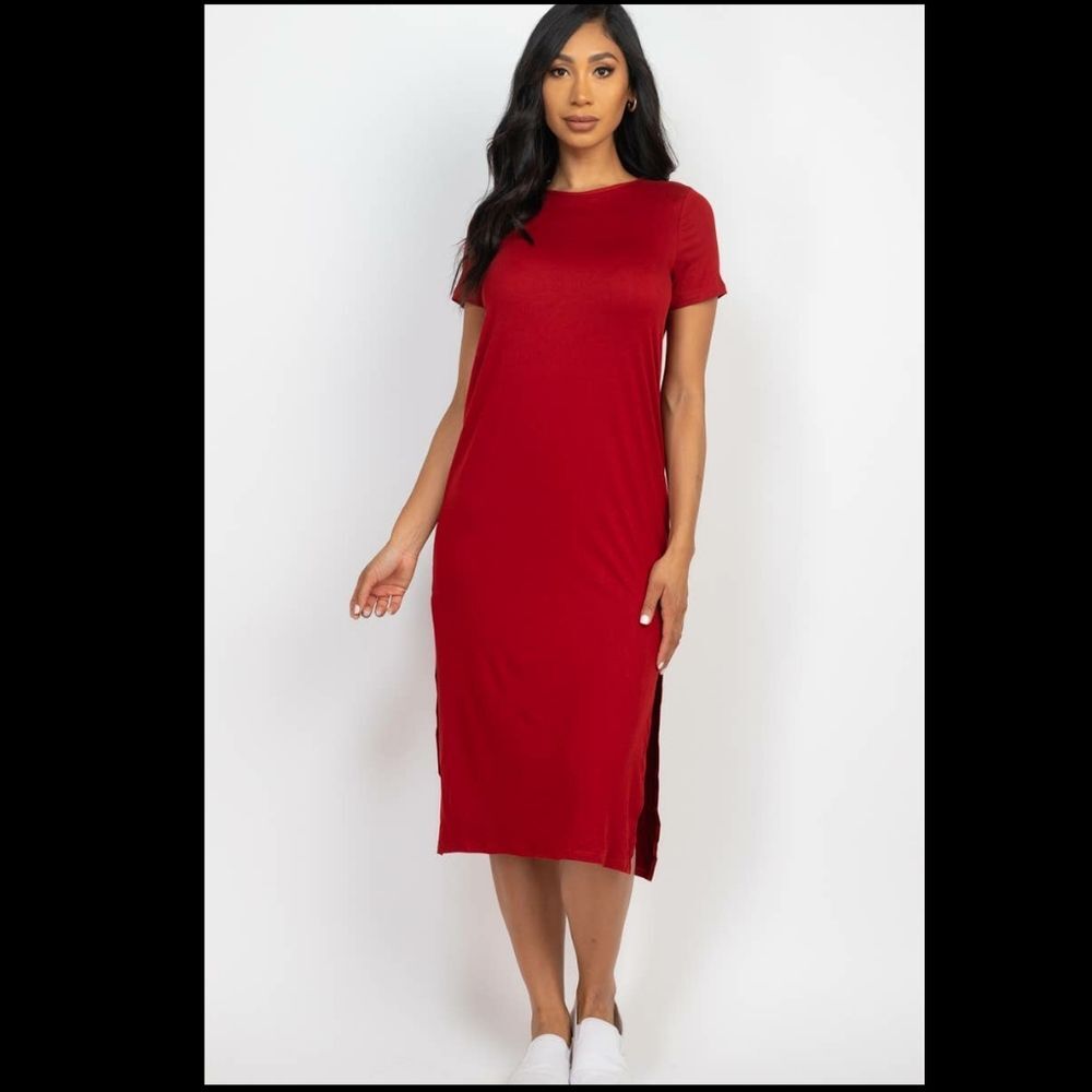 NWT Capella Red Knit Midi T-Shirt Dress - Sz S Midi Dress Tshirt Dress